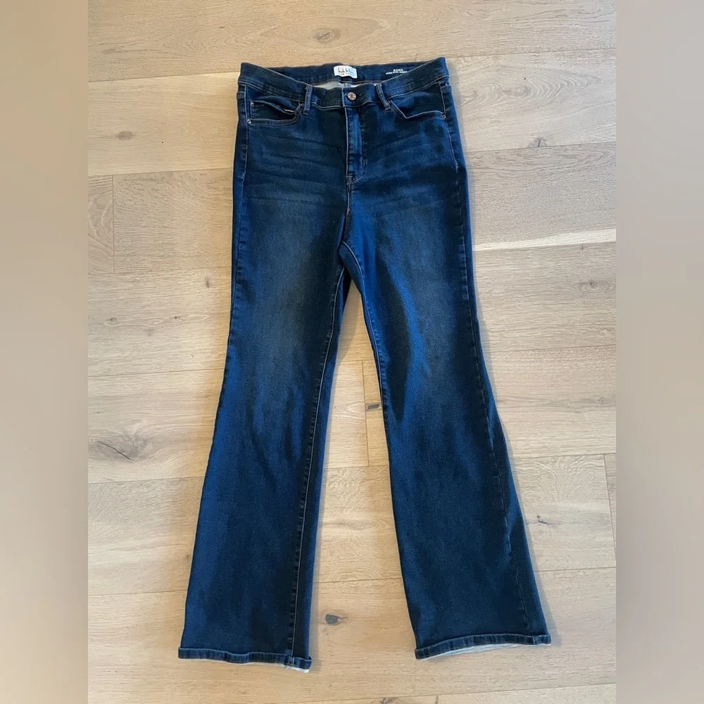 Dark Blue Flare Jeans Denim Wide Leg Stretchy Stretch Denim Women’s Pants, 12 - Picture 2 of 6
